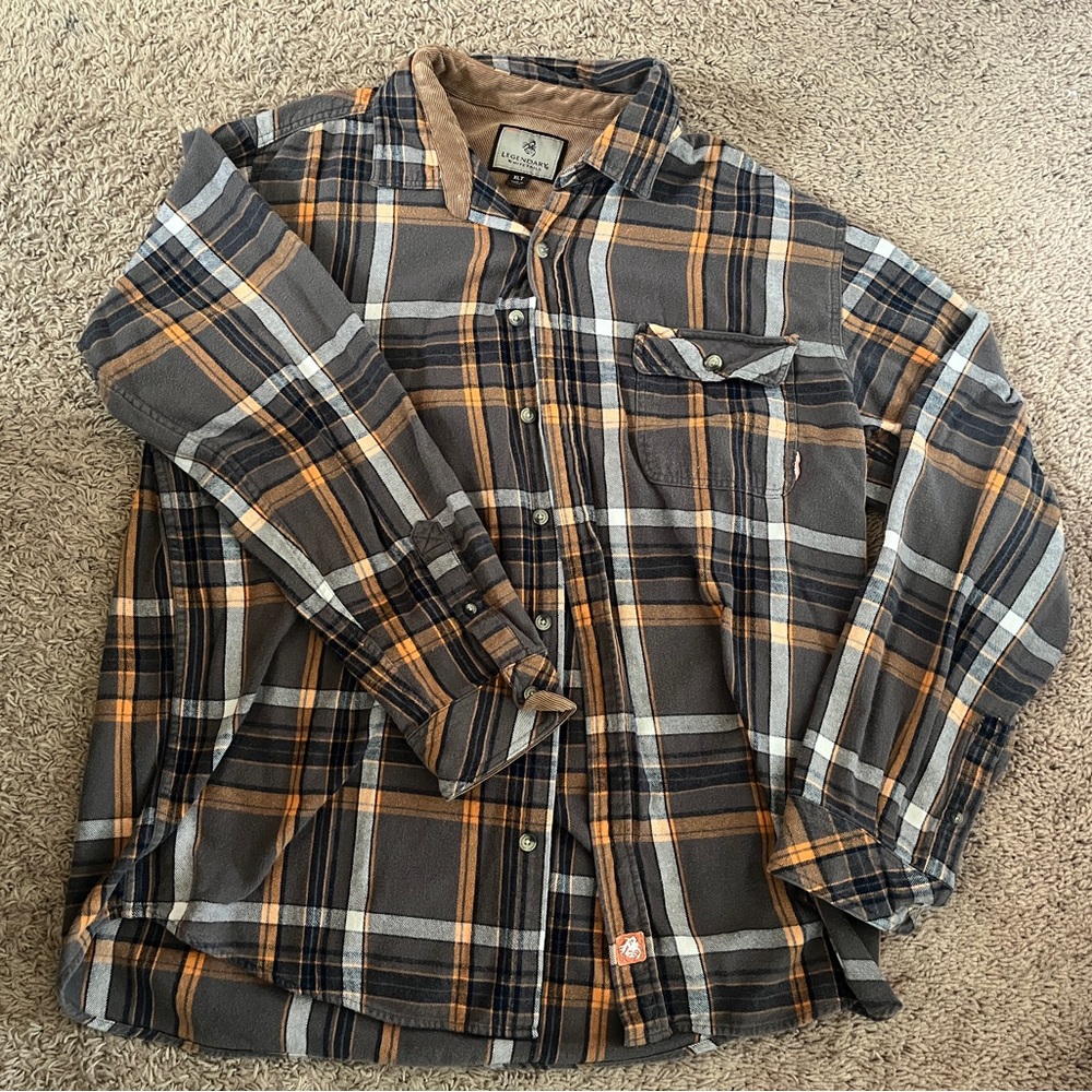 Legendary Whitetails Gray and Orange Plaid Shirt
